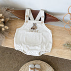 Newborn Baby Boys Girls Clothes Sleeveless Romper Bear Embroidery Loose Shoulder Strap Triangle Jumpsuit Casual Overalls Autumn