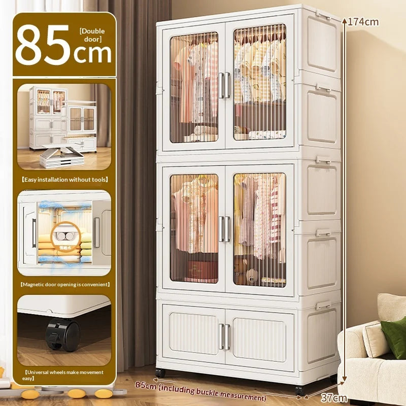 Foldable Plastic Kids Wardrobe Closet Portable Clothes Storage Cabinet Baby Nursery Organizer Space Saving Easy Assembly