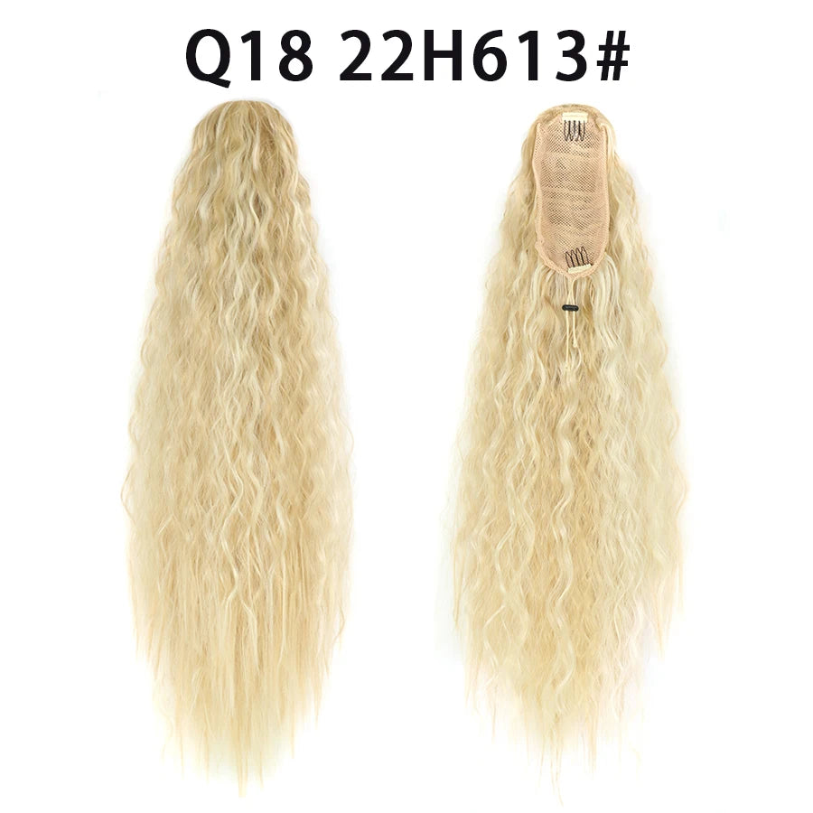 22 Inch Drawstring Ponytail Extension Curly Wave Long Ponytail Hair Extension Synthetic Corn Wavy Drawstring Ponytail Extensions