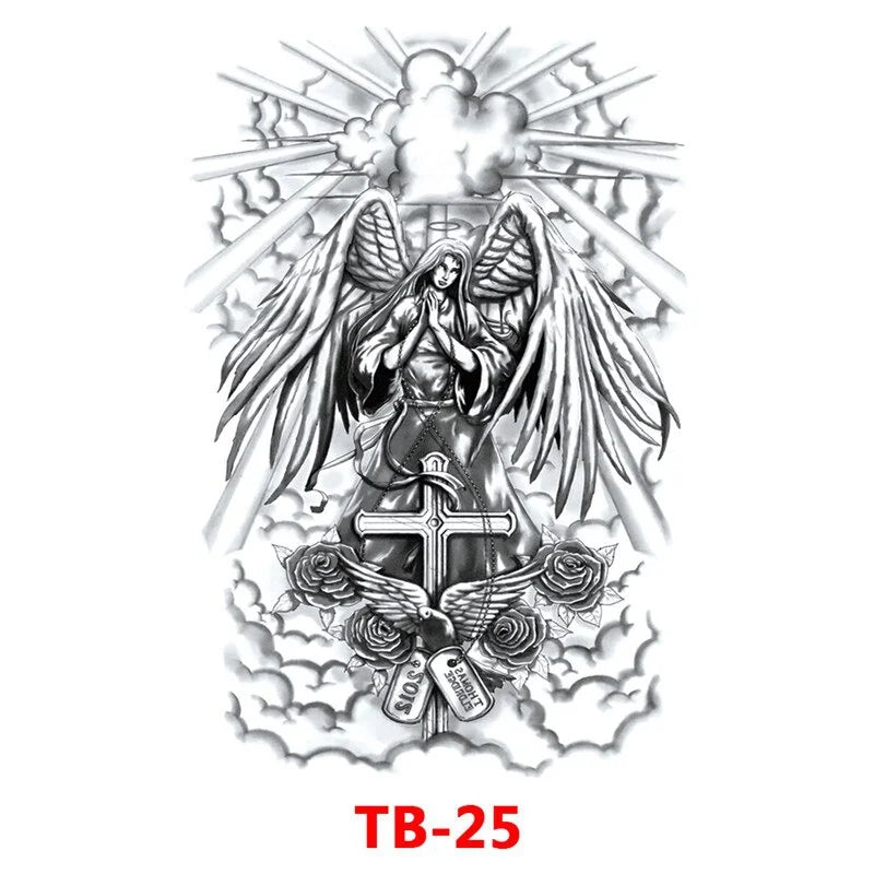 Waterproof Large Full Back Chest Tattoo Big Tattoo Stickers Fish Wolf Tiger Dragon Fairy Temporary Flash Tattoos Cool Men Women