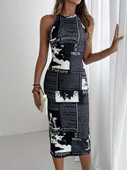 Women's Slim Fit Mid-Length Sleeveless Hanging Neck Dress Sexy Tight Fitting Summer Spicy Slimming Girl Dress