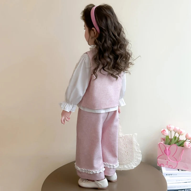 Girls Clothing Sets Fashion Children Vest +Shirts+Pants Three-piece Set Kids Princess Suit  Spring Autumn 2025 New