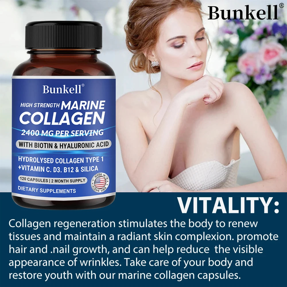 Collagen Capsules - with Biotin,Hyaluronic Acid,Support Joint Cartilage,Collagen Production and Calcium Absorption,Immune Health