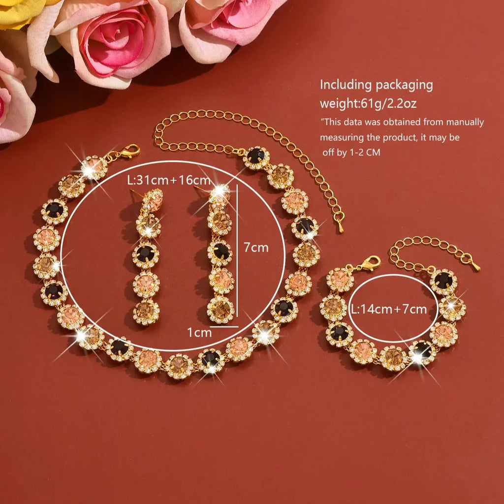 Jewelry set - Crystal zirconium geometric flower necklace, earrings and bracelet - fashionable jewelry. Gift for wife.