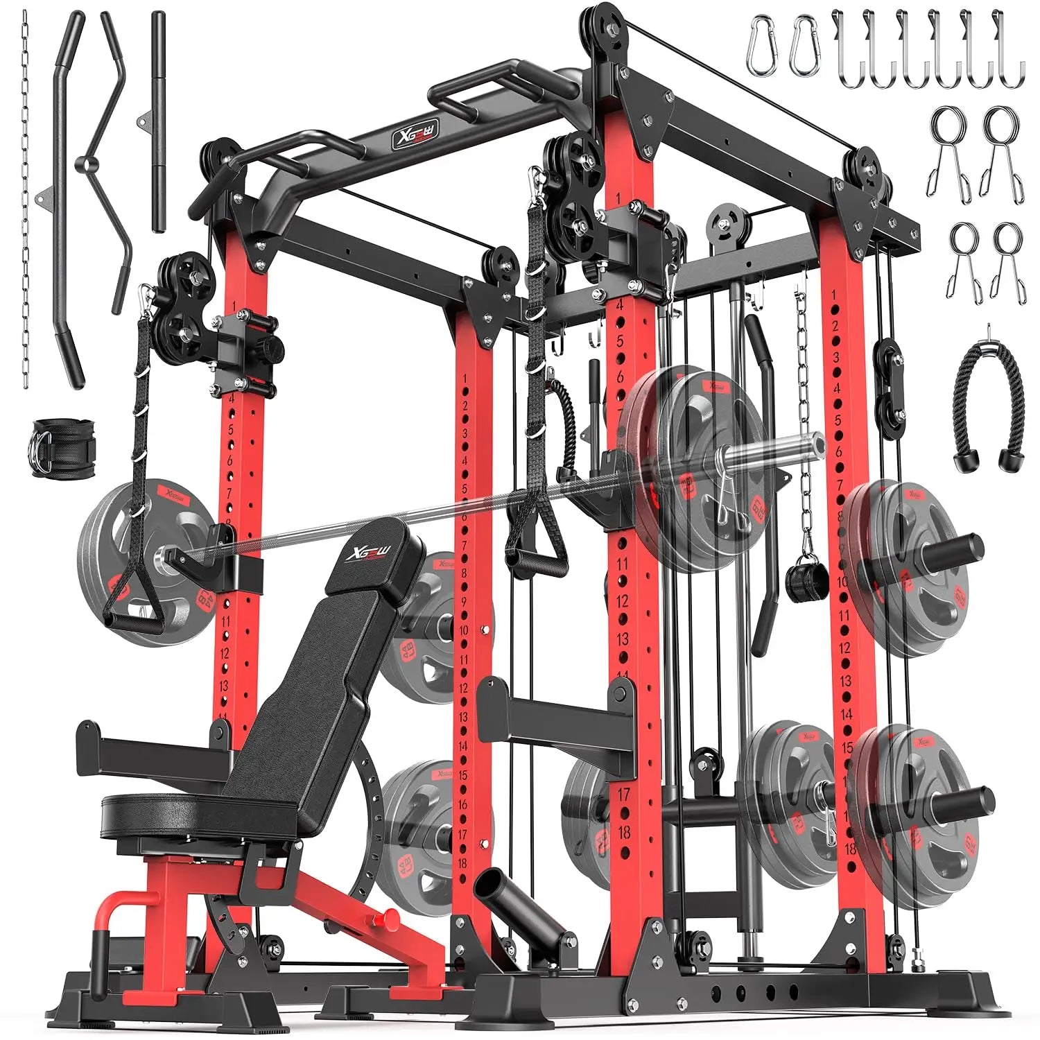 Multi-Function Power Rack Cable Crossover System Squat Home Gym, Custom