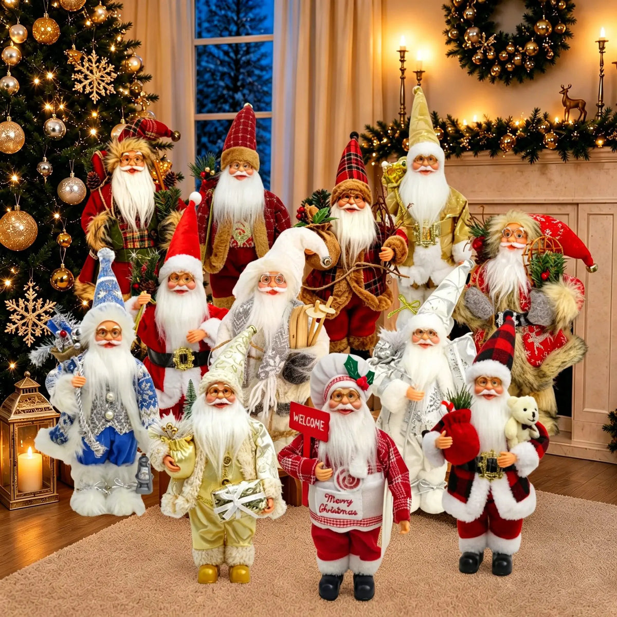 30cm Standing Santa Claus Doll Figurine Christmas Decorations For Home Tabletop Ornaments New Year Navidad Kids Gift Party Decor