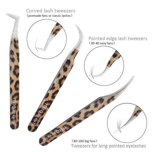 1Pcs Leopard Lash Tweezers Stainless Steel Superhard Tweezer 3D Volume Accurate Anti-Static Eyelash Extension Clip