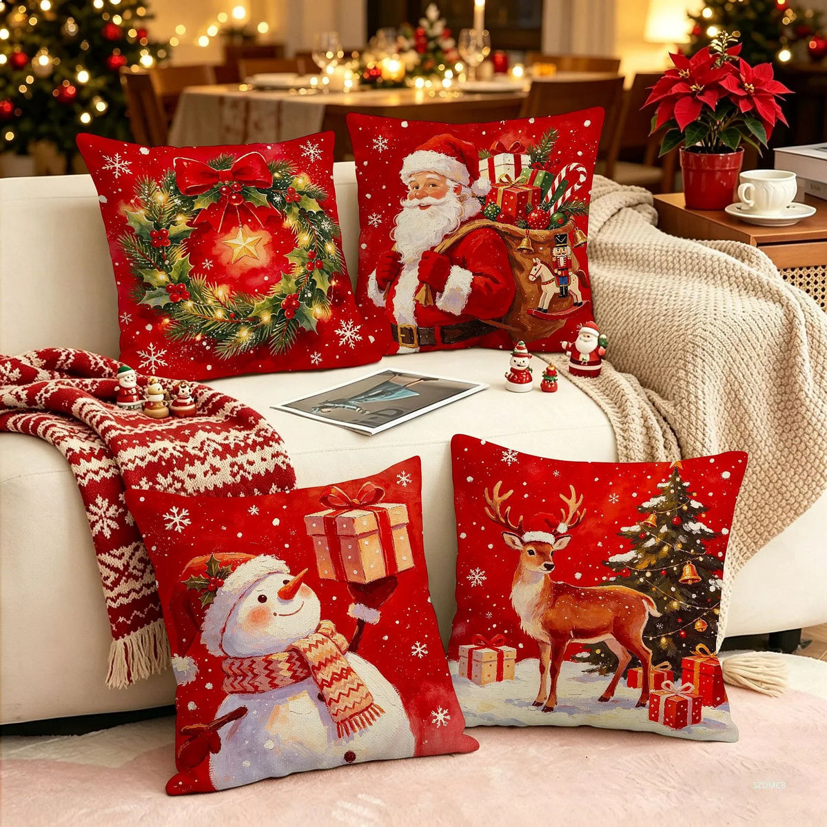 2026 Christmas Pillowcase Grey Red Cartoon Santa Snowman Elk Sofa Cushion Cover Home Bed Car Decor Merry Christmas 45cm X 45cm