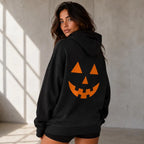 Halloween Hoodie Pumpkin Jack O Lantern Back Print Orange Black Spooky Pullover Unisex Fall Casual Hooded Sweatshirt