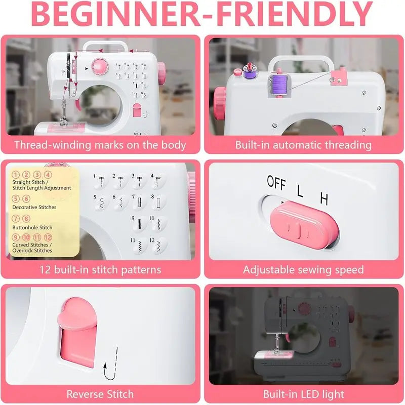 Electric Sewing Machine, Suitable for Beginners, Built-in 12 Stitches, Used for Manual Repair, Light and Fast Repair of Fabrics.