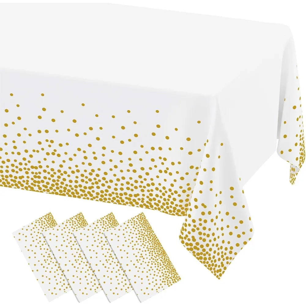5pcs Plastic Dot Disposable Table Cloth for Parties,Plastic Tablecloth,Golden Dots Table Covers for Picnic,Birthday,Party