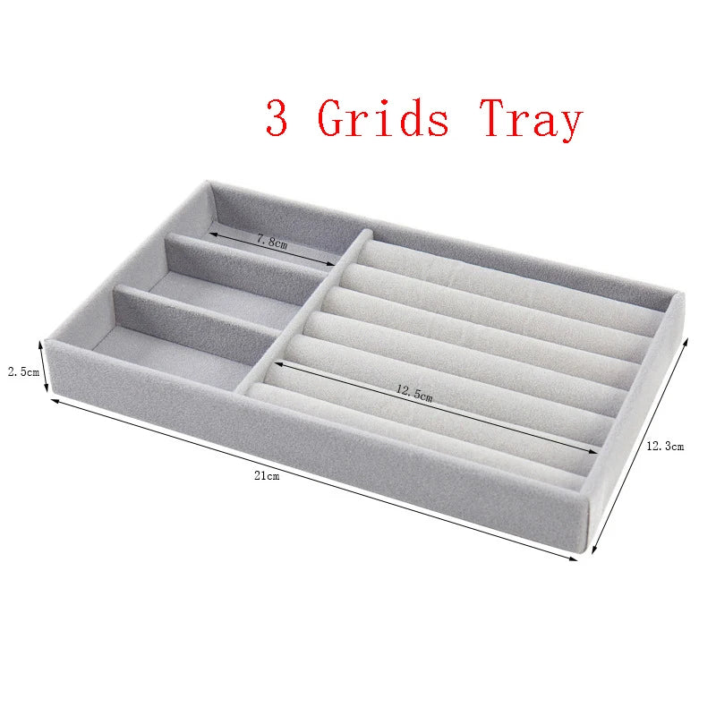 New Jewelry Organizer Velvet Jewelry Storage Tray Display Ring Bracelet Necklace Storage Box Showcase Drawer Organizer Trays