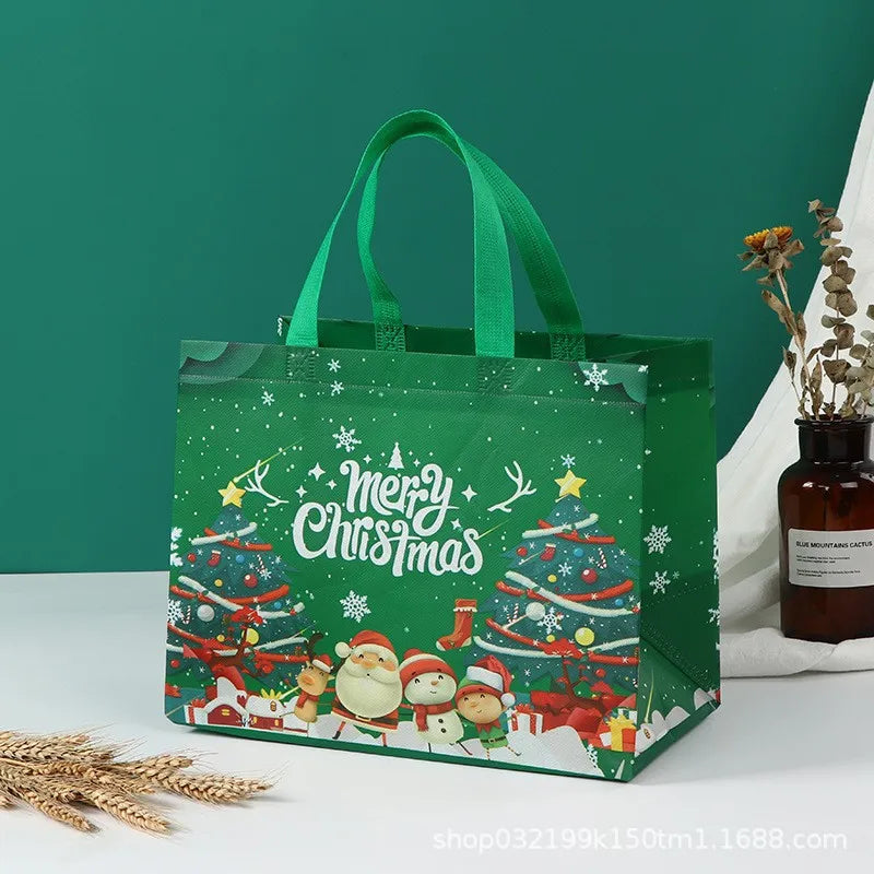 New Year Christmas Non-Woven Fabric Tote Bags Candy Gift Packaging Santa Claus Kid Holiday Happy Year Party Favors Gift Bag 2024