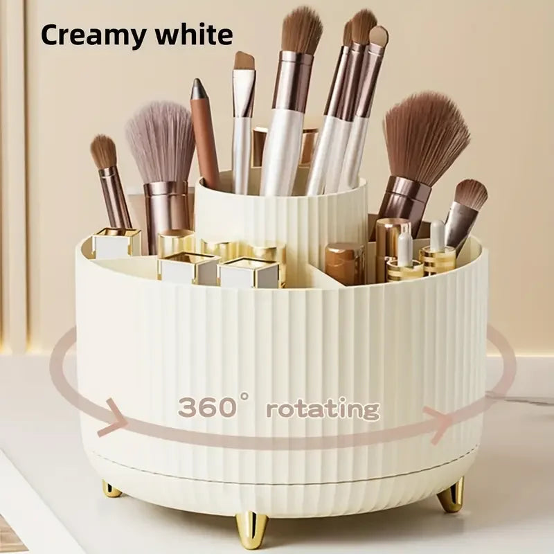 360°Rotating Makeup Desktop Cosmetic Storage Box Organizer 5 Slot Large Capacity for Bathroom Portable Makeup Brushes Pen Holder