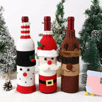 Christmas Wine Bottle Cover Set Santa Snowman Woven Wine Bottle Bags for Christmas Party Dinner Table Decorations New Year Gifts