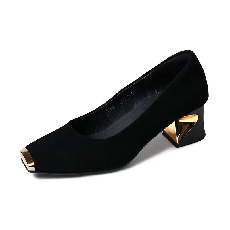 zapatos de mujer women fashion black suede round toe comfort spring & summer square heel shoes for office work lady pumps a535