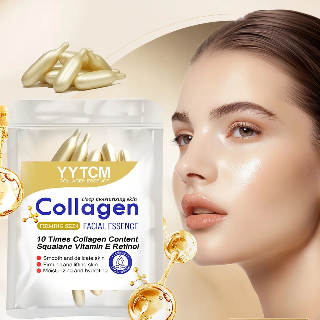 Collagen Firming Capsule Essence, Moisturizing and Hydrating for Smooth Skin, Contains Plant-Based Squalane, Retinol, and Vitamin E Deep Hydration Essence (0.4Gx30 Capsules)/Bag-1 Bag