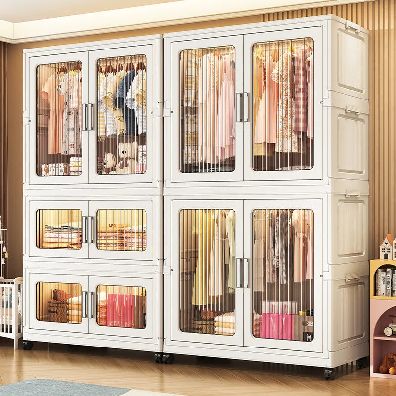 Foldable Plastic Kids Wardrobe Closet Portable Clothes Storage Cabinet Baby Nursery Organizer Space Saving Easy Assembly