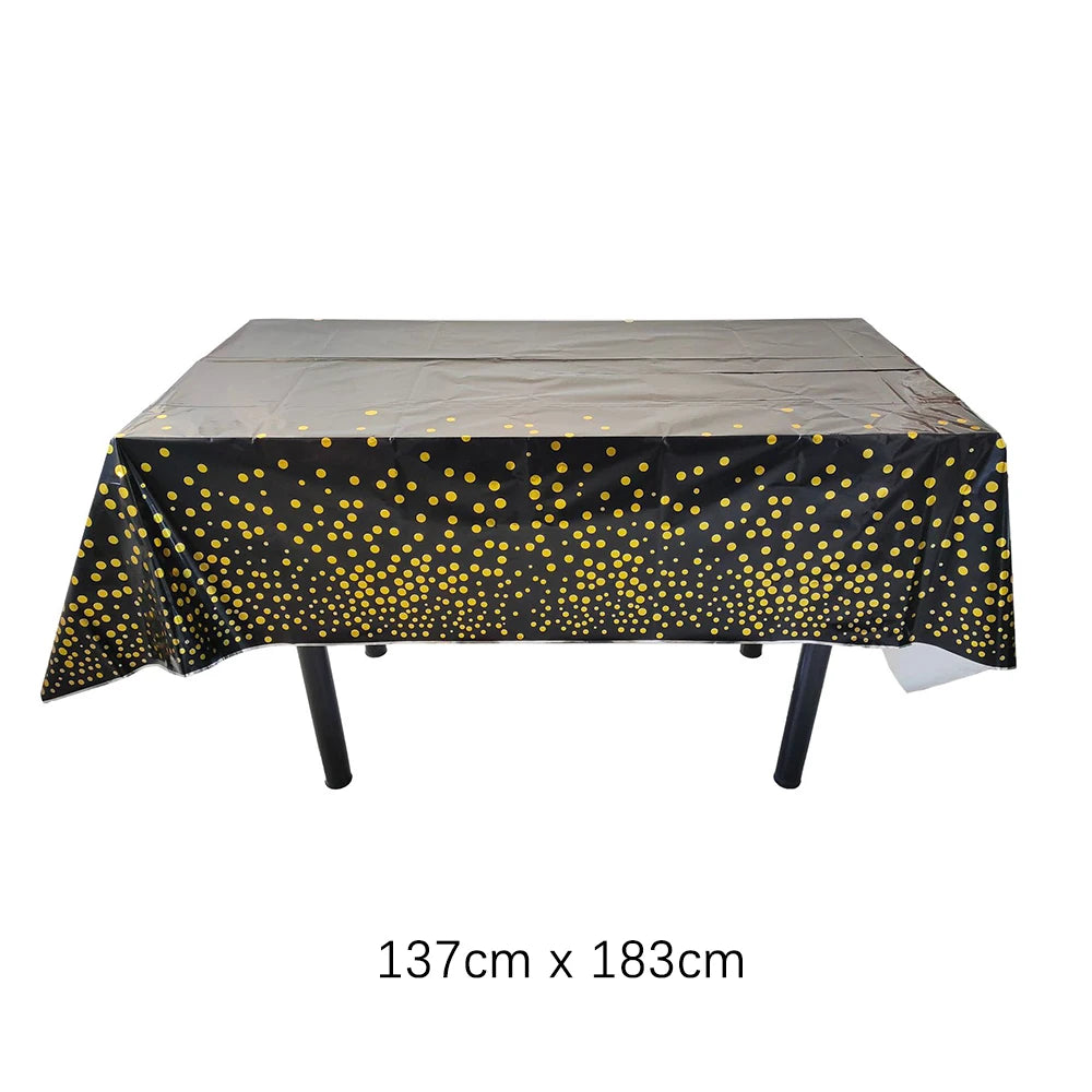 Gold Dot Disposable Tablecloths Plastic White Black Tablecloths for Birthday Wedding Party Waterproof Rectangle Desk Table Cover