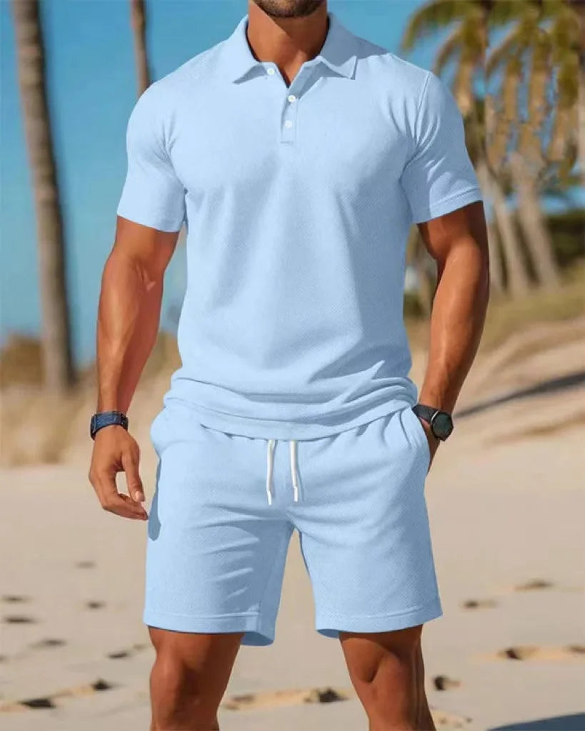 2026 men's short sleeved T-shirt and sports shorts set casual sportswear fashionable summer