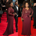Plus Size Mother Of The Bride Dresses Burgundy Lace Long Sleeves V Neck Red Carpet Evening Wedding Party Prom Gown Madrinha