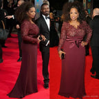 Plus Size Mother Of The Bride Dresses Burgundy Lace Long Sleeves V Neck Red Carpet Evening Wedding Party Prom Gown Madrinha