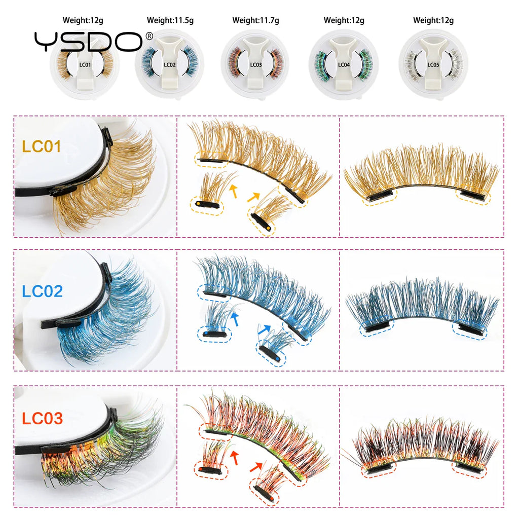 YSDO Colored Magnetic Eyelashes Natural Faux 3D Mink Lashes Reusable Makeup Party Cosplay Shiny Colorful Magnet TRUE Lashes