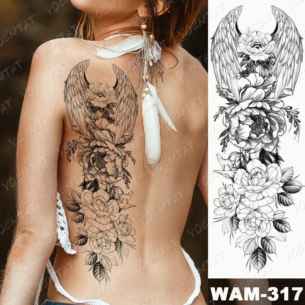 Large Arm Sleeve Tattoo Gun Rose Lion Waterproof Temporary Tattoo Sticker Clock Flower Waist Leg Body Art Full Fake Tatoo Women