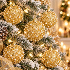 6PCS Gold Christmas Ball Ornaments, Pearl Sequin Baubles 8cm Glitter Hanging Balls Xmas Tree Holiday Decor