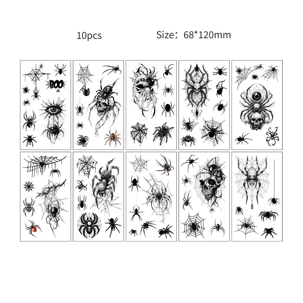 10 Sheets Halloween Eyebrow Stickers Spider Web Tattoo Stickers Body Makeup Waterproof Temporary Tattoo Halloween Fake Tattoo