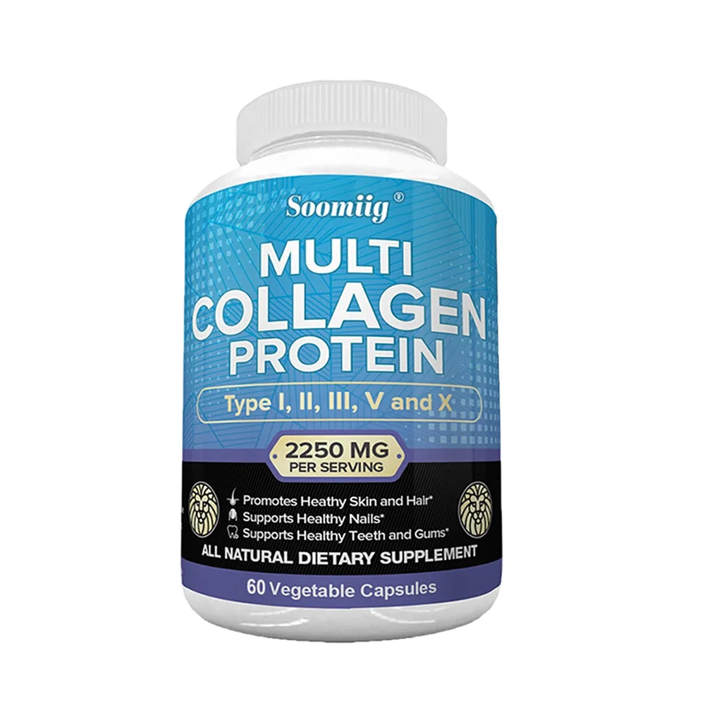Multi-Collagen Peptides Capsules, Types I/II/III/V/X, Teeth, Hair, Skin, Nails, Joints, Gut & Anti-Aging Support, Non-GMO