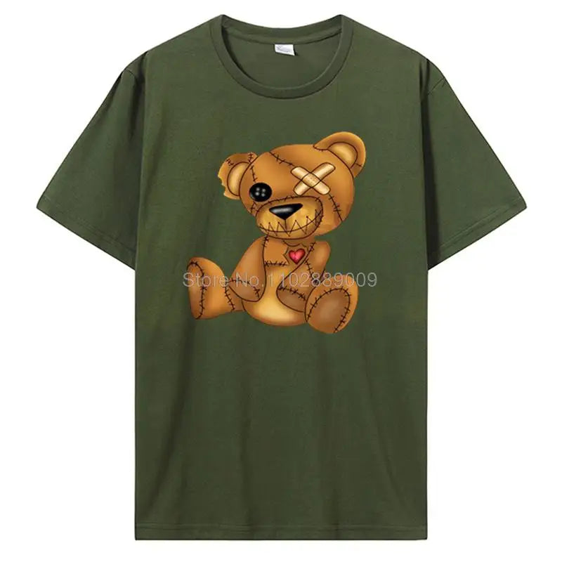 Teddy Bear Playing Badminton T-shirt Cotton Clothing Tops Graphics Kawaii Men Women Short Sleeve Print TShirt Tees