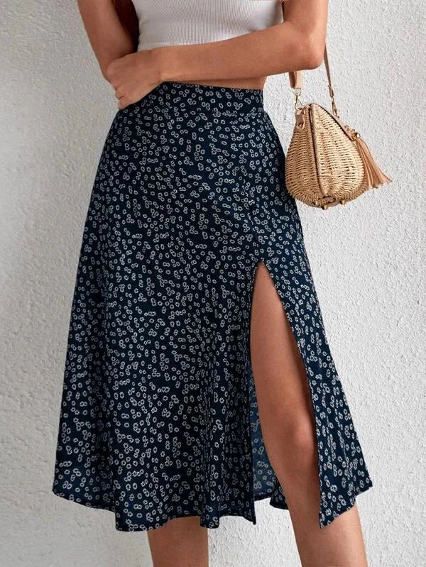 2023 Summer New European and American Floral Half Skirt  Cross border Foreign Trade Split A-line Wrap Hip Mid Waist Long S