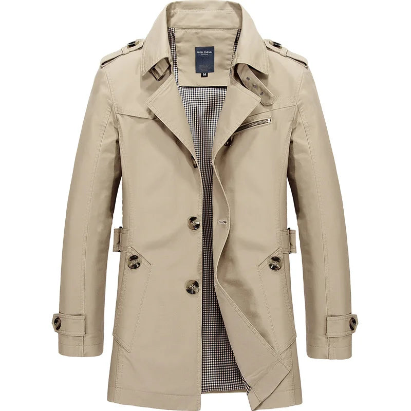 Fashion Men Trench Jackets Brand Casual Business Trench Coat Mens Leisure Overcoat Male Single Breasted Windbreakers Plus Size