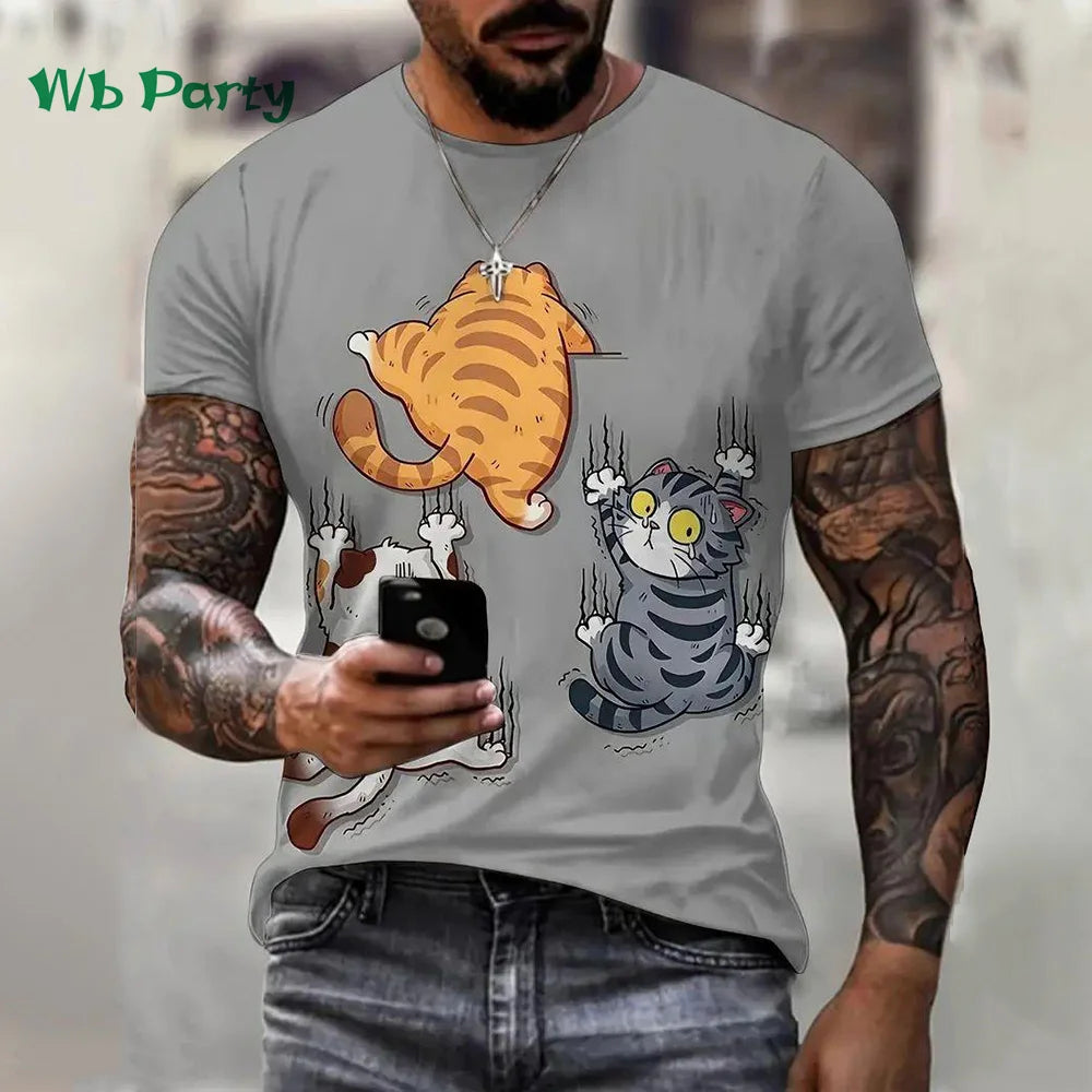 Cat Print T-shirt Men Short Sleeve Men's Summer T-shirts Cat Shirts Graphic Tee Men's Summer Clothes Men Short Sleeve T-shirt