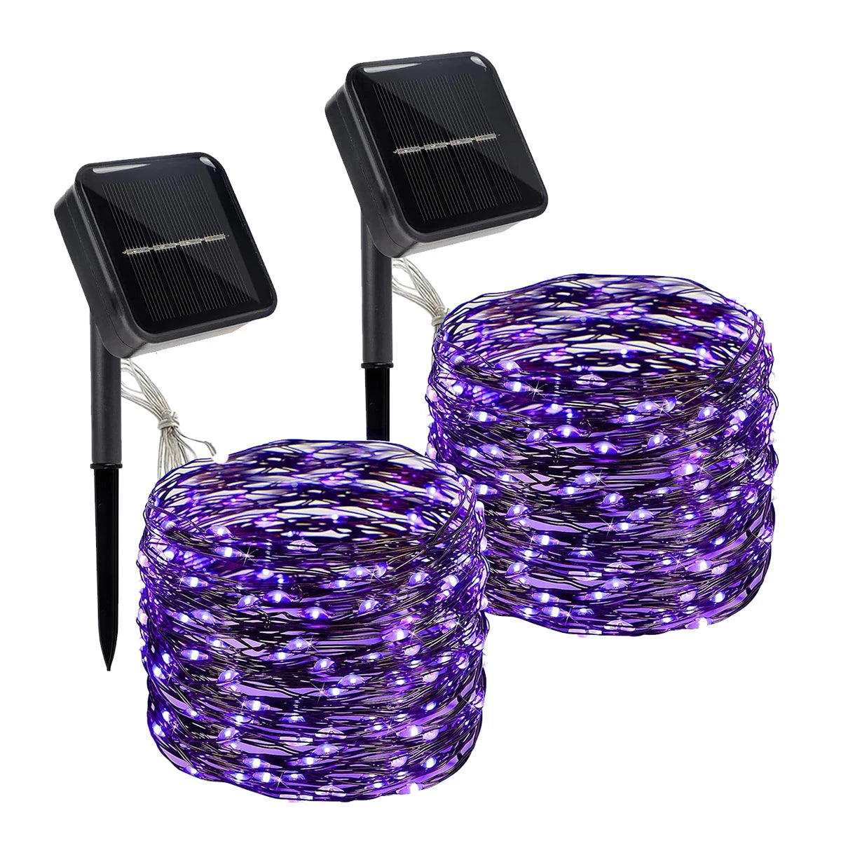 2 Pack 120LED Halloween Solar Powered Black Copper Wire Lamp Lights With 8 Lighting Modes Outdoor Waterproof Horror Atmosphere
