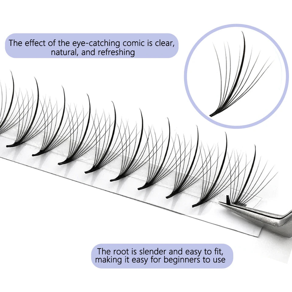 AGUUD Wispy Fans Russian Volume Eyelash Extensions 7D Thin Pointy Base Premade Hybrid Fan Lashes Individual Faux Mink Wispy Fans