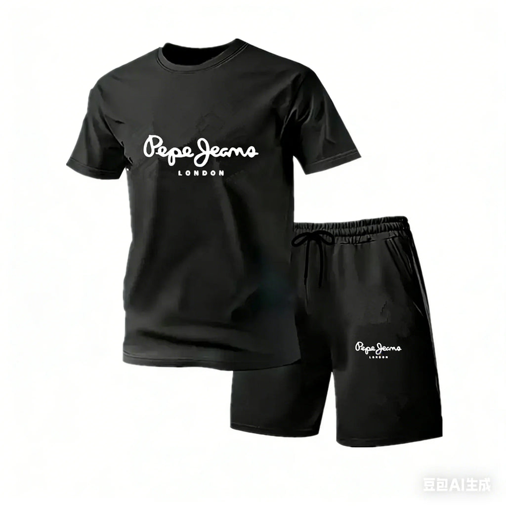 New summer fitness sportswear for men short-sleeved T-shirt and shorts two-piece set breathable and quick-drying casual wear