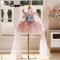 Jill Wish J535 Floral Pink Flower Girl Dress with Cap Flowers Princess Toddler Kids Wedding 1st Birthday Pageant Party Ball Gown
