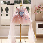 Jill Wish J535 Floral Pink Flower Girl Dress with Cap Flowers Princess Toddler Kids Wedding 1st Birthday Pageant Party Ball Gown