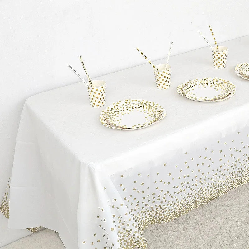 5pcs Plastic Dot Disposable Table Cloth for Parties,Plastic Tablecloth,Golden Dots Table Covers for Picnic,Birthday,Party