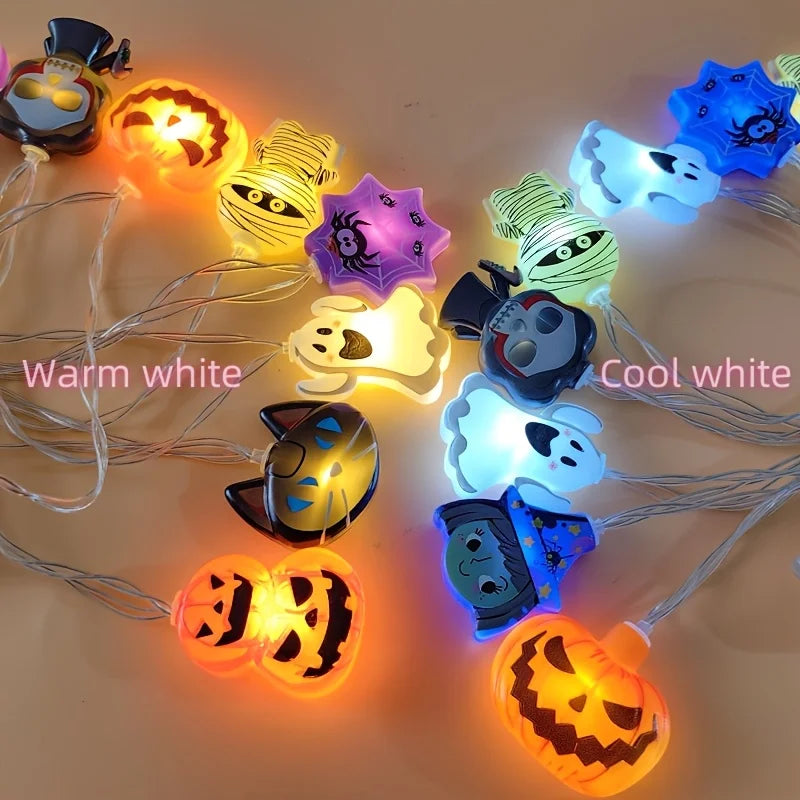 1PC Halloween Fairy LED String Light Battery Powered Halloween Christmas Party Decoration Witch Pumpkin Mummy Angel Spider Web
