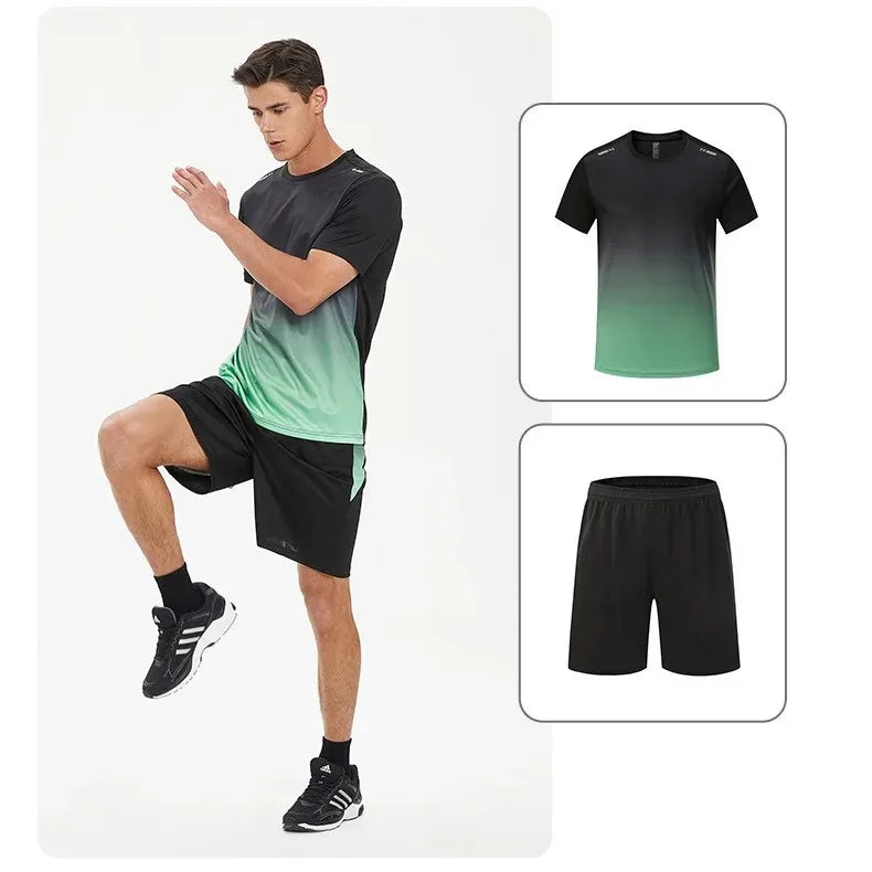 Men's sports and leisure short sleeved shorts set, men's leisure sports running fitness T-shirt shorts for teenagers