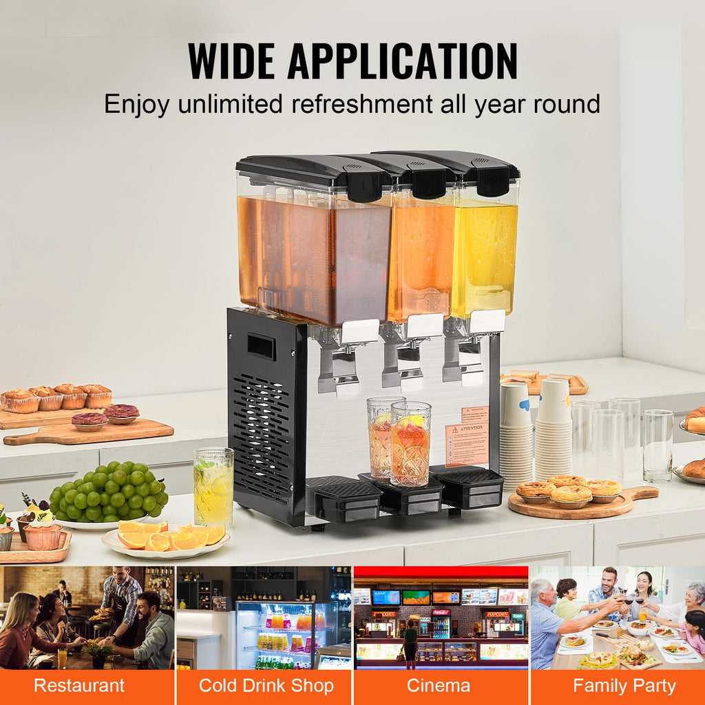 SucceBuy 3 Tanks Commercial Beverage Dispenser 10L/18L Per Tank Juice Dispenser Stainless Steel Ice Tea Drink Machine for Drink