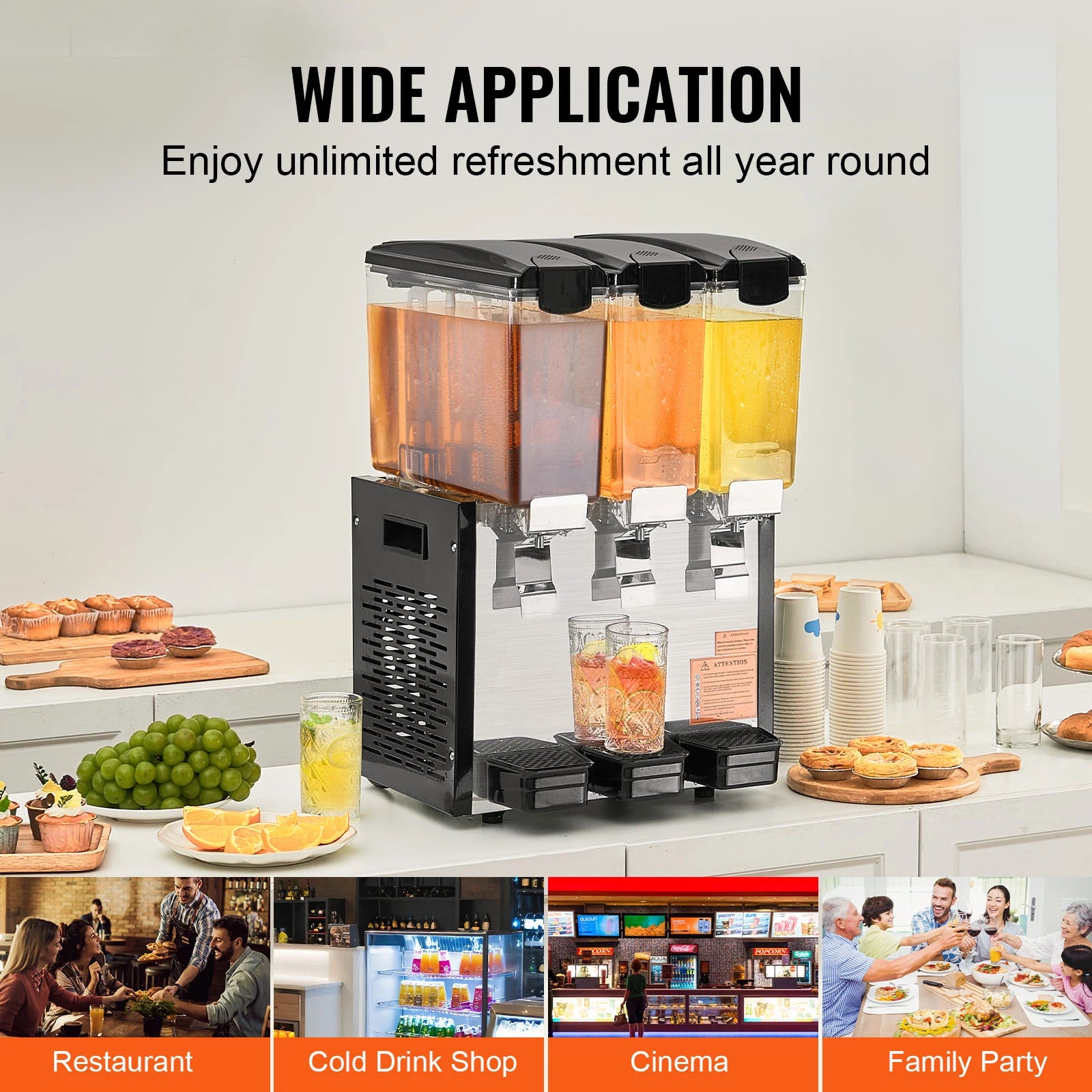 SucceBuy 3 Tanks Commercial Beverage Dispenser 10L/18L Per Tank Juice Dispenser Stainless Steel Ice Tea Drink Machine for Drink