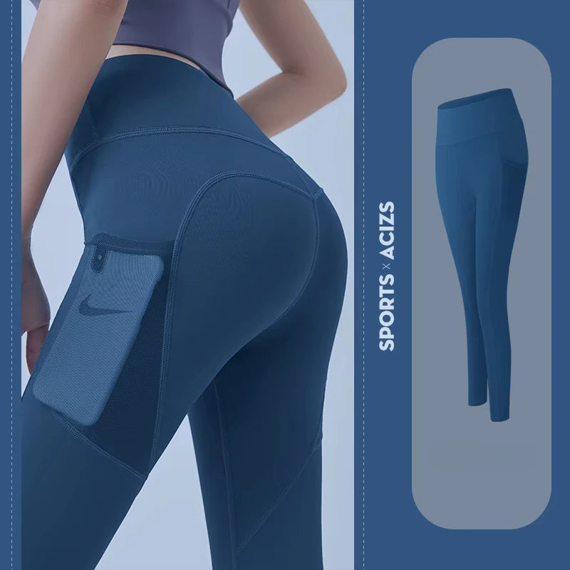 Training Leggings with Pockets for Women - High Elastic Yoga Pants Tummy Control High Waist 4-Way Stretch Gym Workout  Athletic