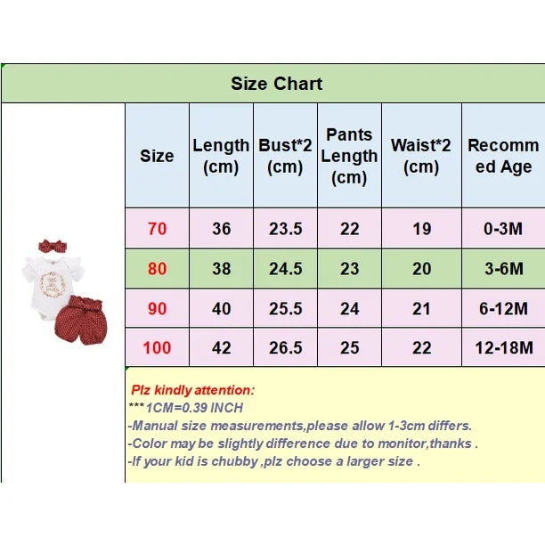 0-18 Month Newborn Baby Girl Clothes Set Romper Top+Polka Dot Shorts with Bow+Headband 3PCS Casual Outfits for Toddler Girl