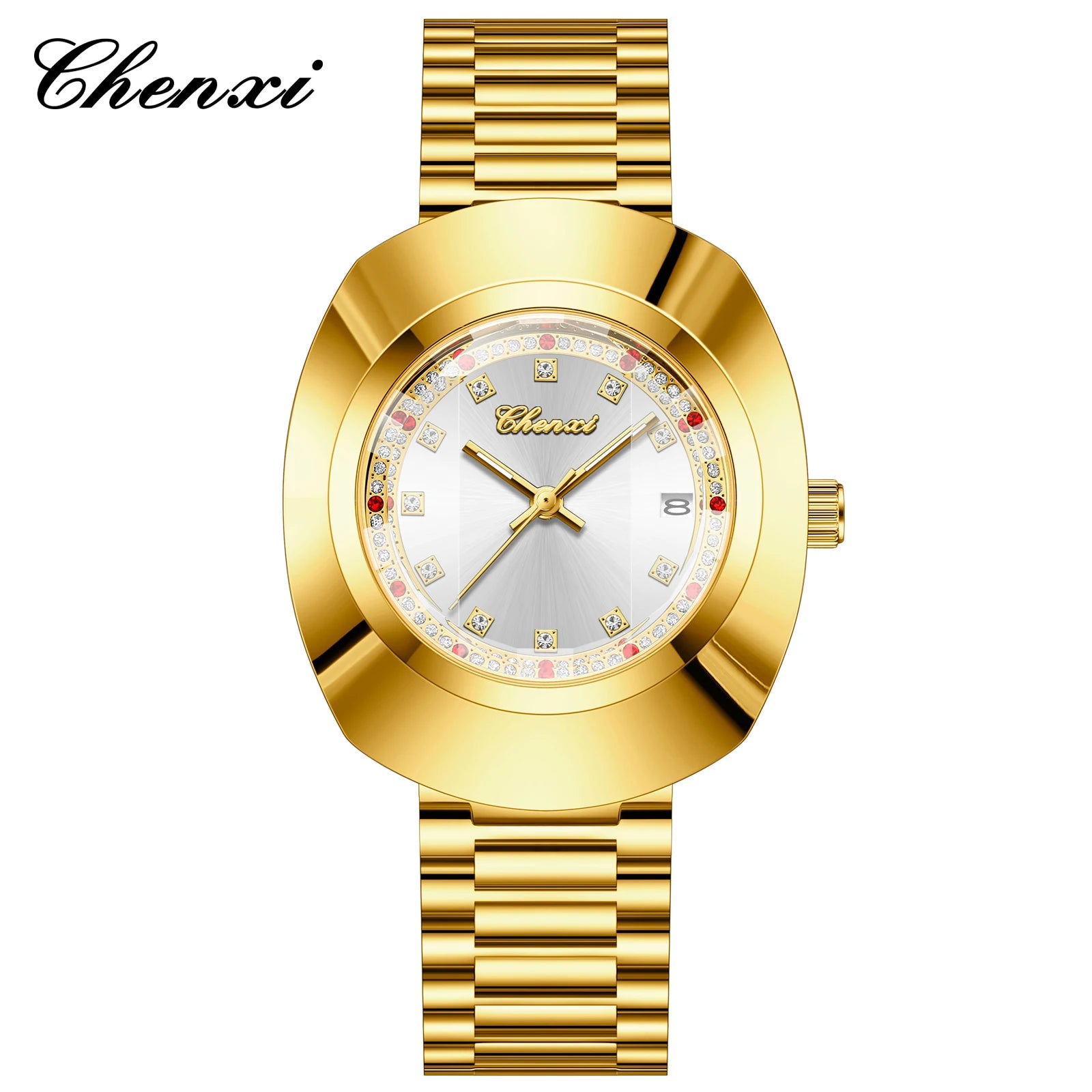 CHENXI Luxury Couple Watch Stainless Steel Band Luminous Business Men Women Quartz Wristwatches Great Valentine Gift for Lover