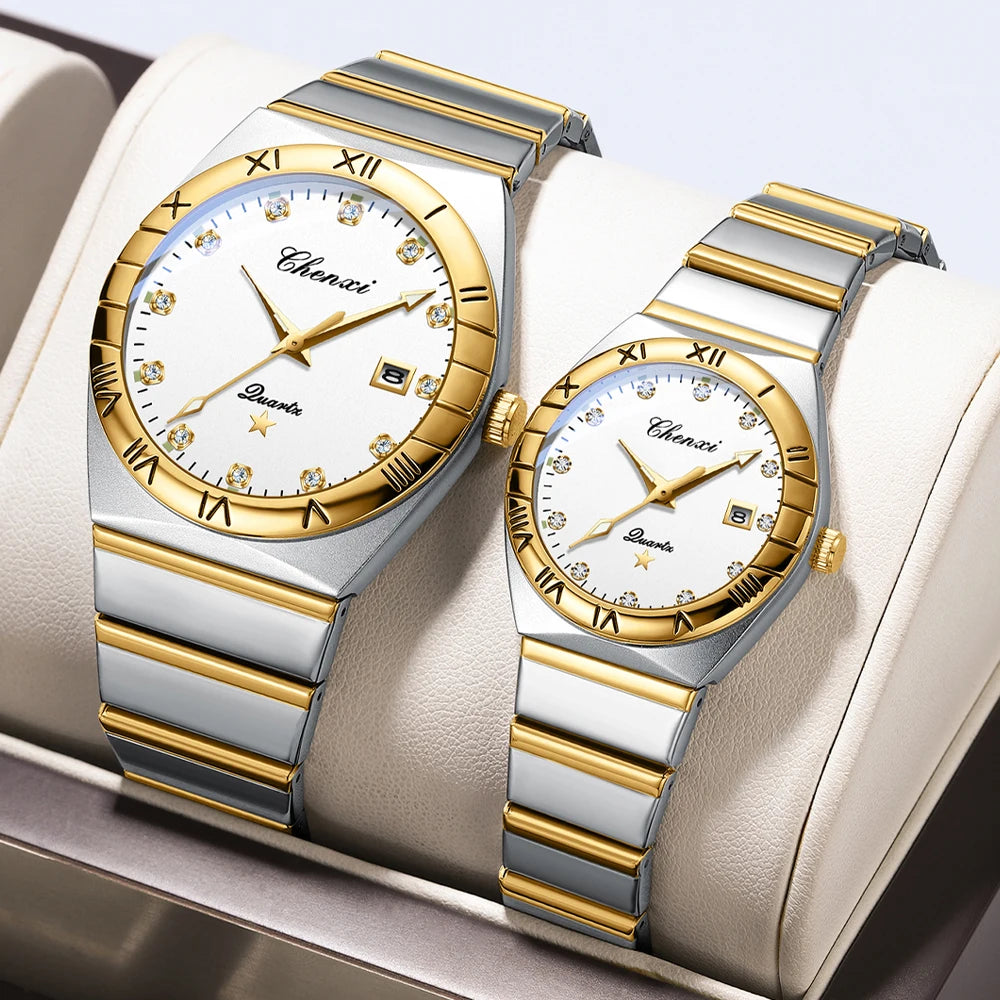 CHENXI Men's Watch Fashion Luxury Waterproof Couple Lovers Quartz Wristwatches Luminous Steel Strap Clock Relogio Masculino