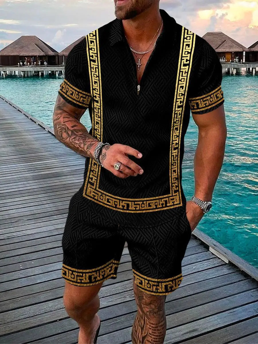 2026 Summer Men Matching Set Short Sleeve Polo Shirt Shorts Breathable Vacation Sports 2 Piece Outfits Men's Short Suit Set
